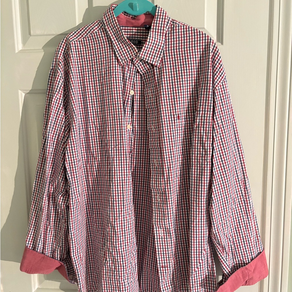 Izod Red and White Casual Button Down Shirt